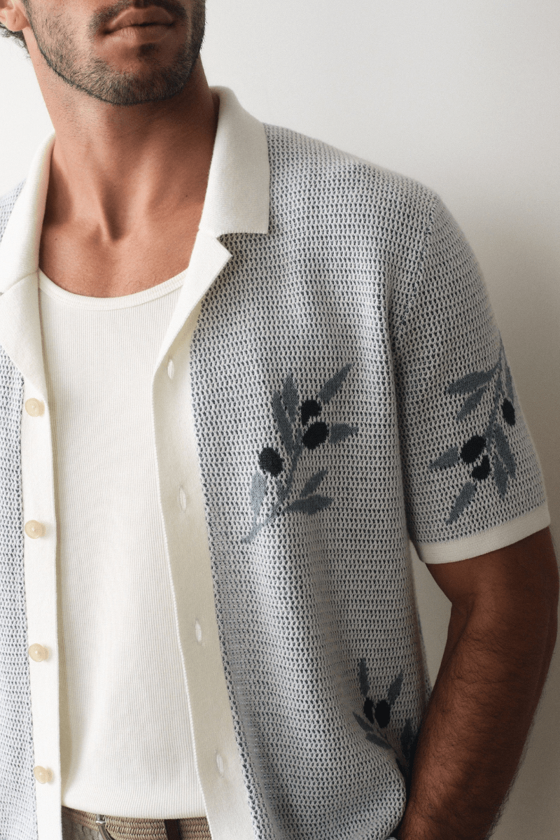 Sweater - Marine Layer - Olivo Resort Sweater White Olive - Archery Close
