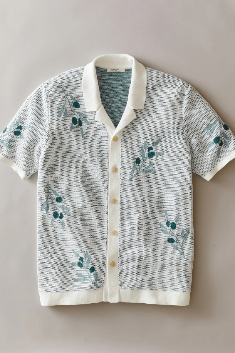 Sweater - Marine Layer - Olivo Resort Sweater White Olive - Archery Close