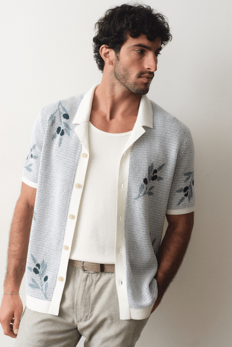 Sweater - Marine Layer - Olivo Resort Sweater White Olive - Archery Close