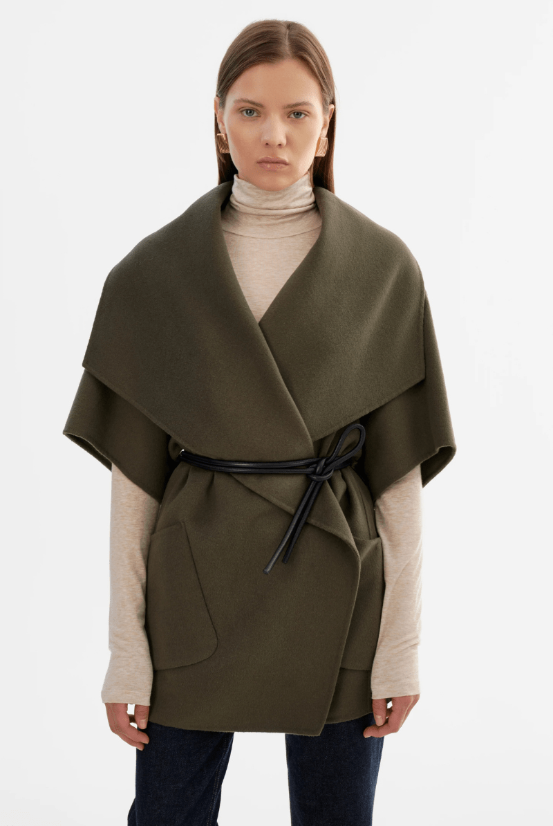 Outerwear - Lamarque - Penelope Coat in Dark Olive - Archery Close
