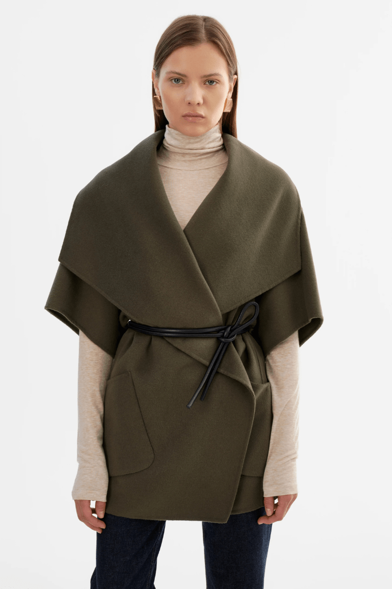 Outerwear - Lamarque - Penelope Coat in Dark Olive - Archery Close