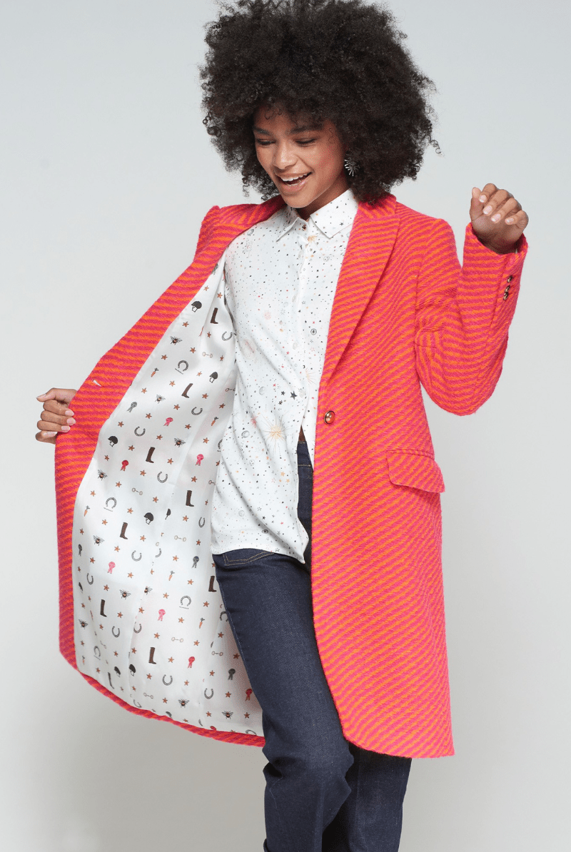 Outerwear - Vilagallo - Pink and Orange Striped Wool Coat - Archery Close