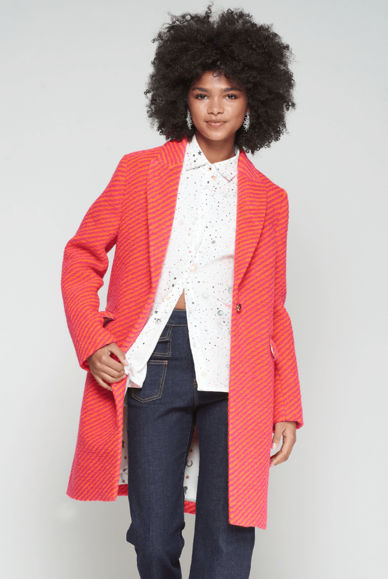 Outerwear - Vilagallo - Pink and Orange Striped Wool Coat - Archery Close