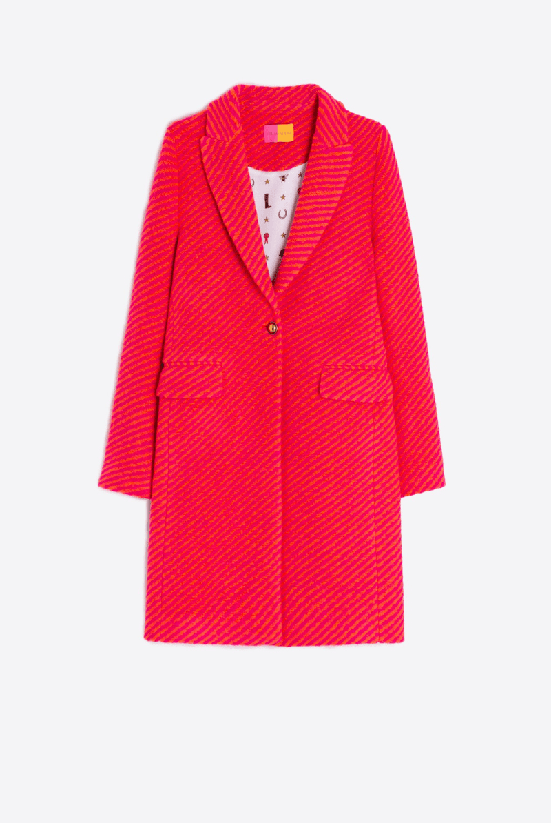 Outerwear - Vilagallo - Pink and Orange Striped Wool Coat - Archery Close