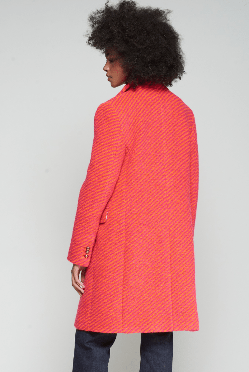 Outerwear - Vilagallo - Pink and Orange Striped Wool Coat - Archery Close
