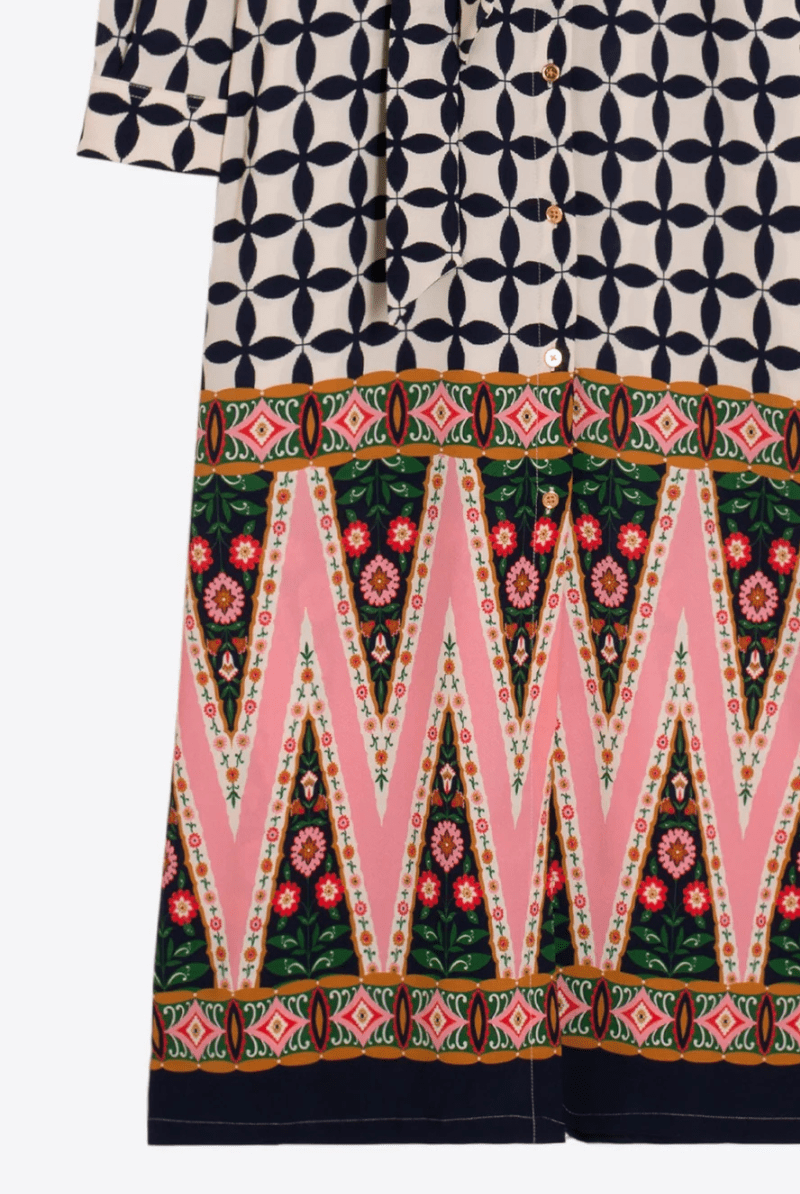 Dresses - Vilagallo - Pink & Black Geo Midi Dress - Archery Close