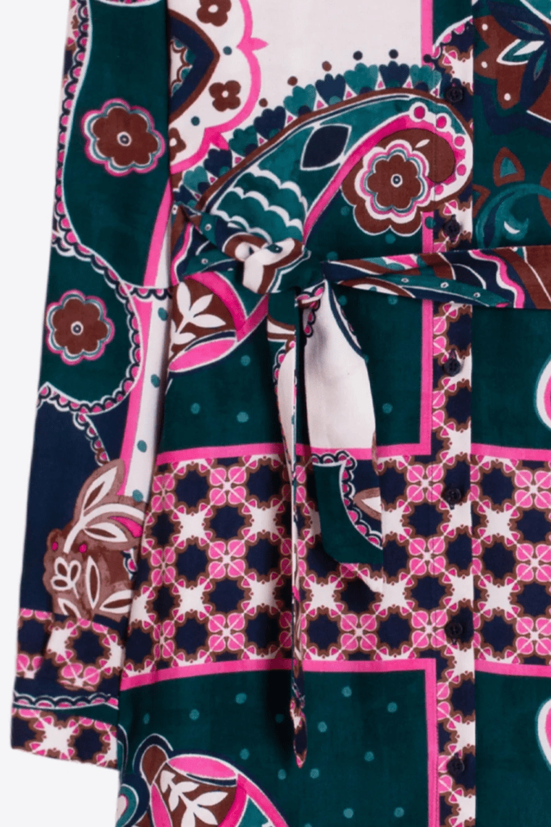 Dresses - Vilagallo - Pink & Green Paisley Midi Dress - Archery Close