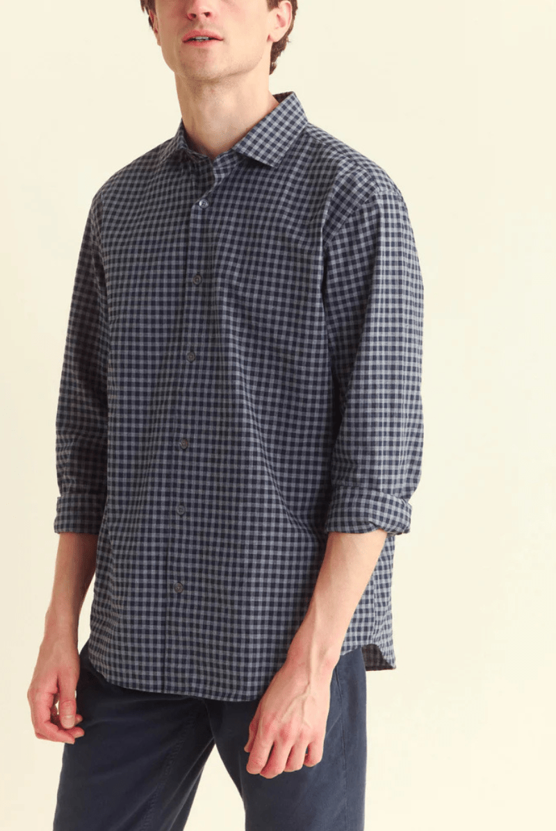 Shirts & Tops - Billy Reid - Plaid Check Hutchenson Sport Shirt - Navy/Grey - Archery Close