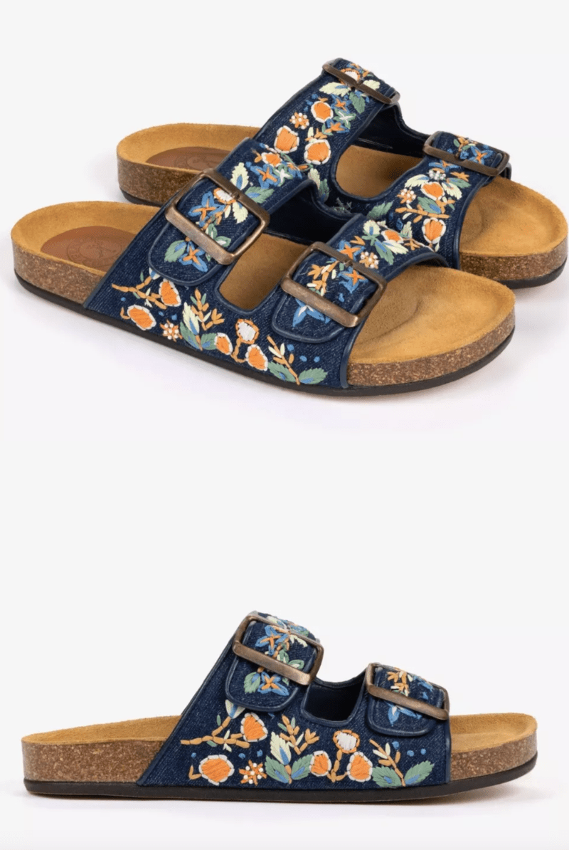 Sandals - Penelope Chilvers - Pool Embroidered Denim Slide - Archery Close