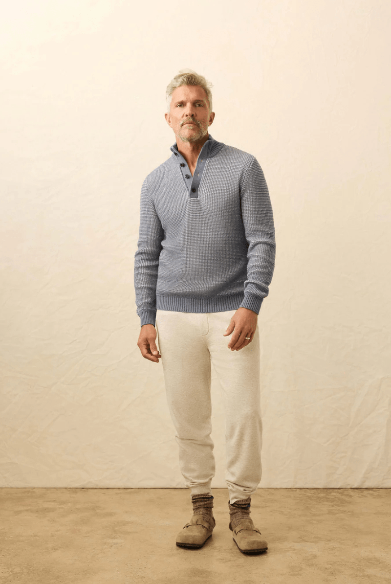 Sweater - Faherty Brand - Quarter Button Sweater in Port Huron - Archery Close