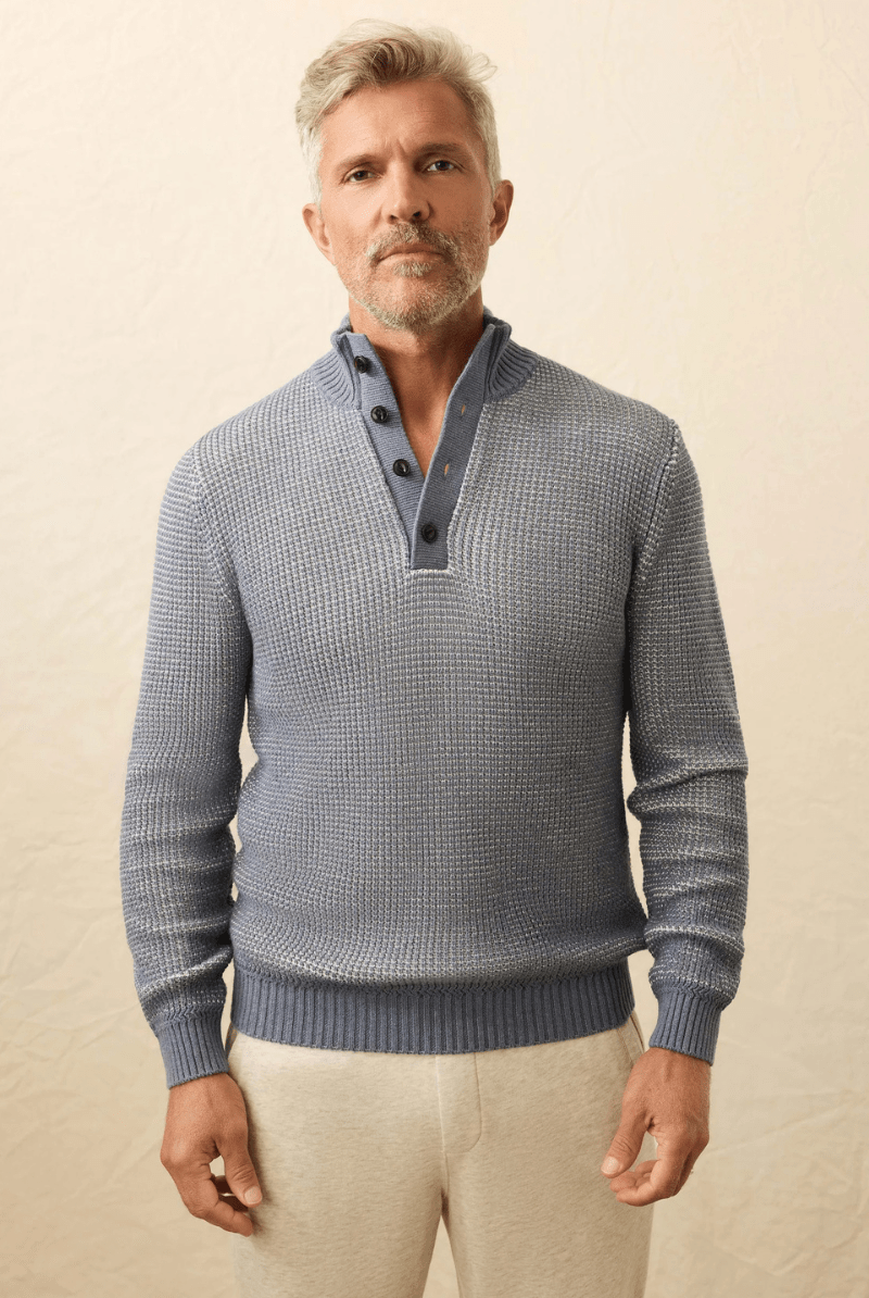 Sweater - Faherty Brand - Quarter Button Sweater in Port Huron - Archery Close