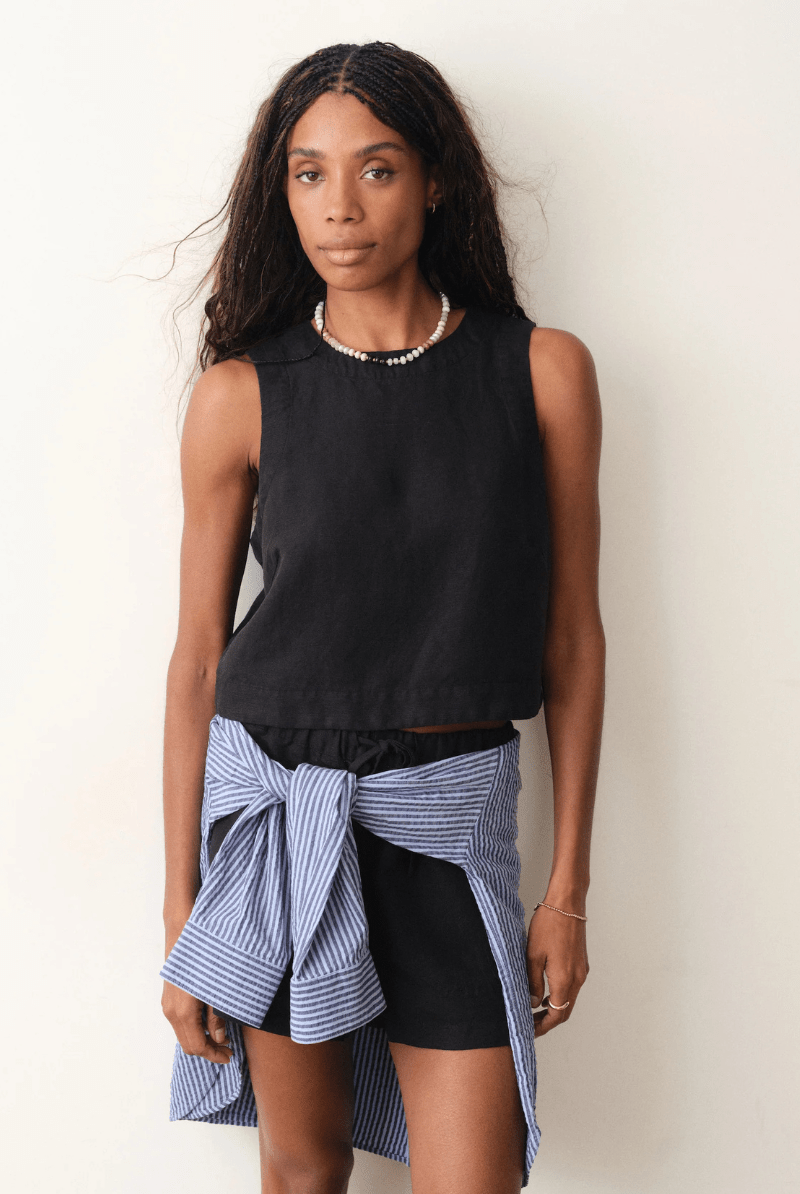 Shirts & Tops - Marine Layer - Quinn Linen Tank in Black - Archery Close