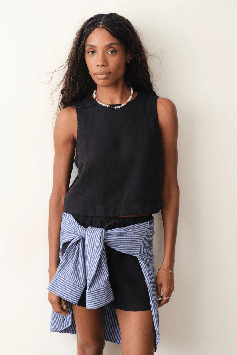 Shirts & Tops - Marine Layer - Quinn Linen Tank in Black - Archery Close