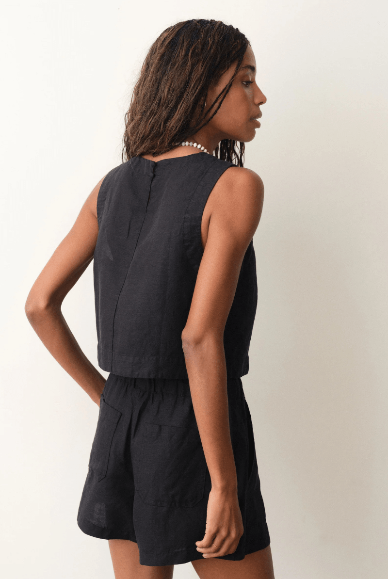 Shirts & Tops - Marine Layer - Quinn Linen Tank in Black - Archery Close