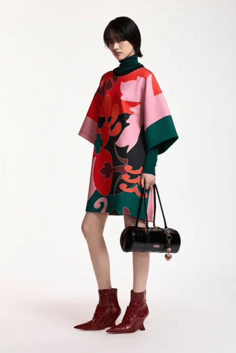 Dresses - Essentiel Antwerp - Red, pink & dark grey printed mini dress - Archery Close
