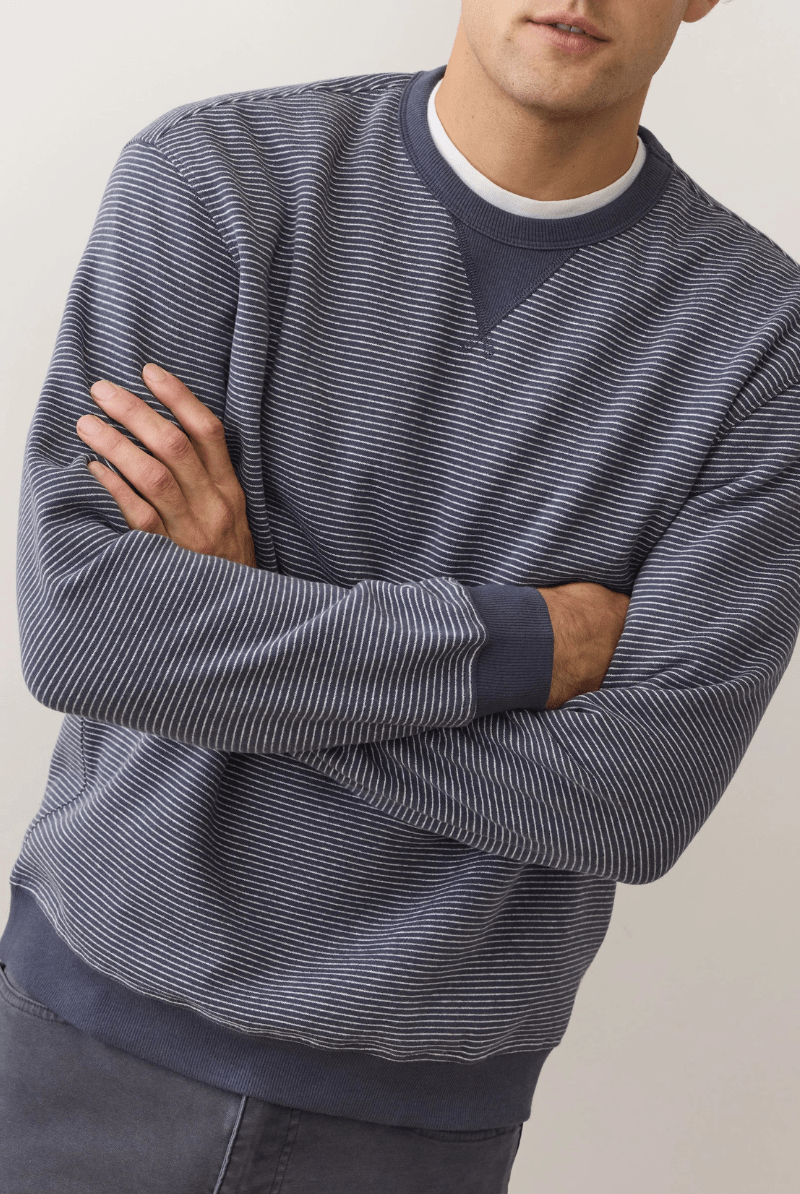 Sweatshirts - Marine Layer - Relaxed Cloud 9 Fleece Crewneck - Navy Mini Stripe - Archery Close