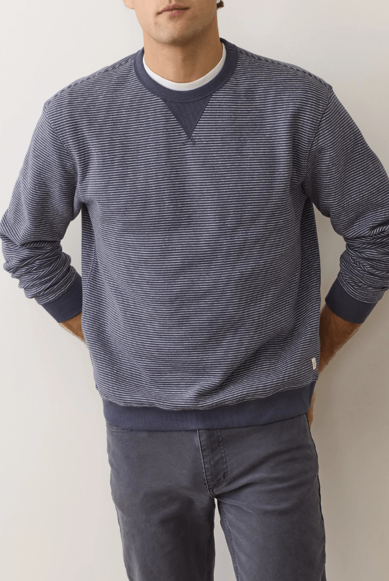 Sweatshirts - Marine Layer - Relaxed Cloud 9 Fleece Crewneck - Navy Mini Stripe - Archery Close