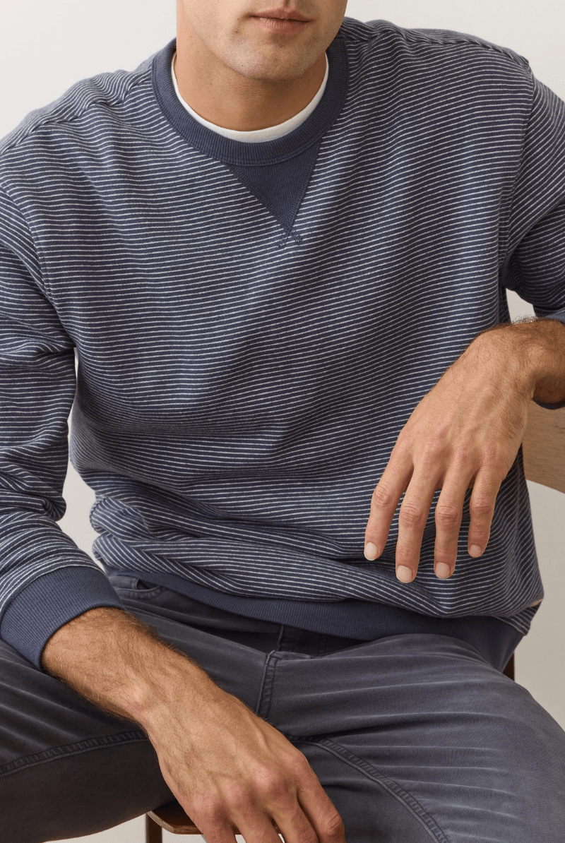 Sweatshirts - Marine Layer - Relaxed Cloud 9 Fleece Crewneck - Navy Mini Stripe - Archery Close