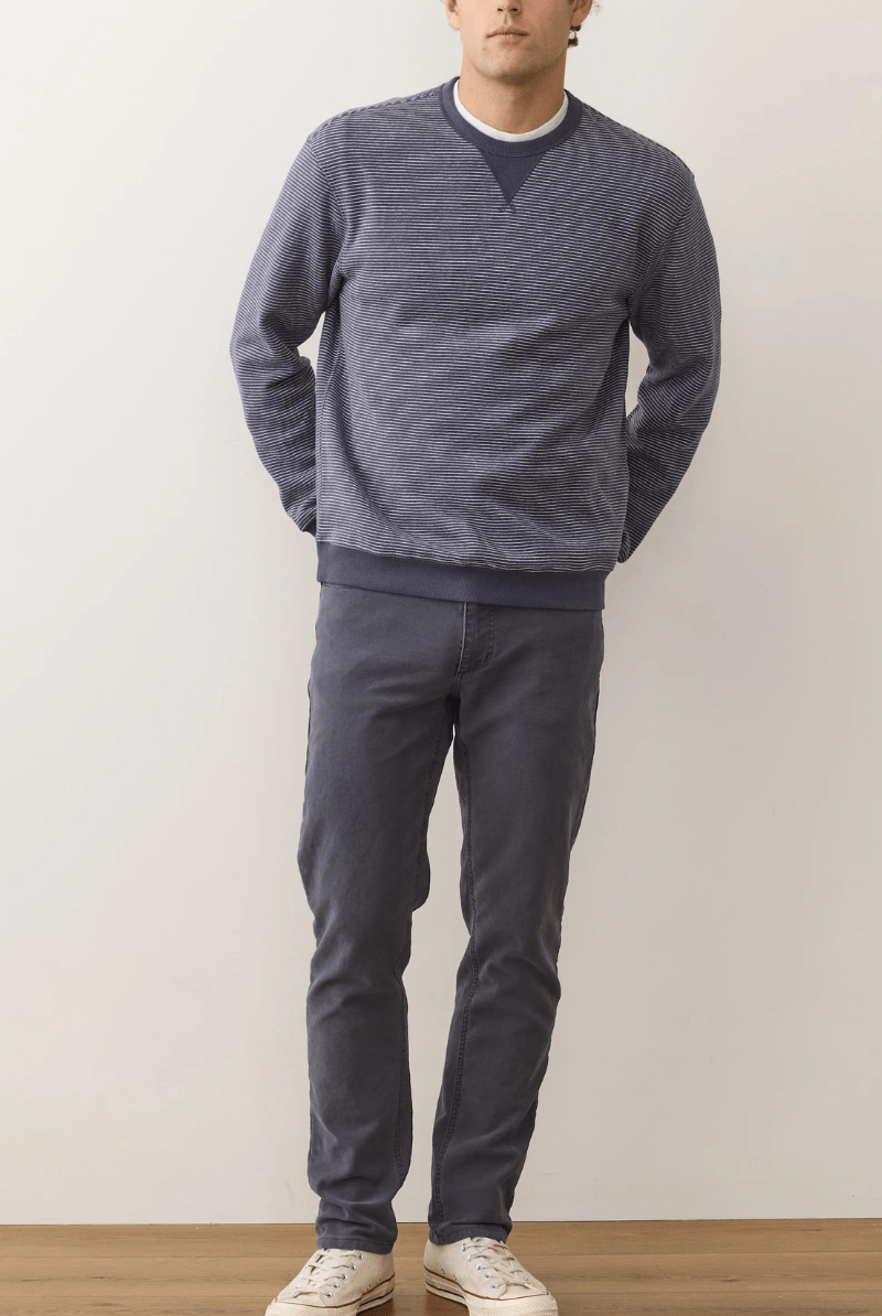 Sweatshirts - Marine Layer - Relaxed Cloud 9 Fleece Crewneck - Navy Mini Stripe - Archery Close