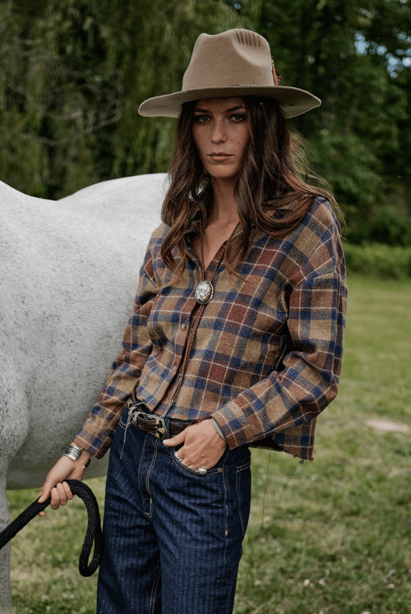 Shirts & Tops - Road to Nowhere Clothing - Remi Cropped Shirt in Maroon Plaid - Archery Close