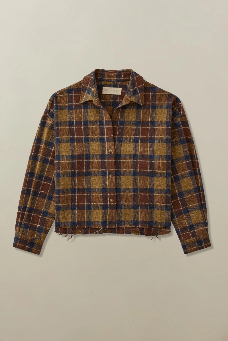 Shirts & Tops - Road to Nowhere Clothing - Remi Cropped Shirt in Maroon Plaid - Archery Close