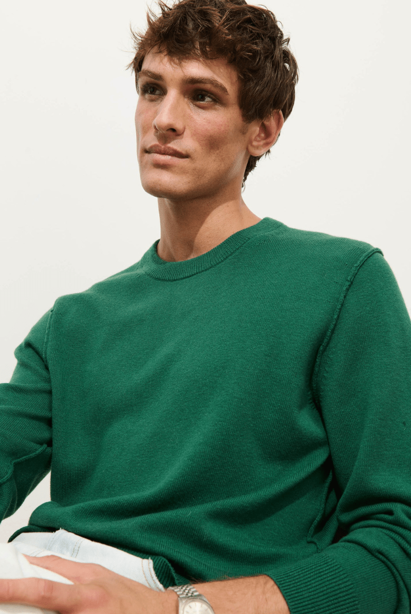 Sweater - Alex Mill - Reverse Seam Crew In Wool Cotton - Archery Close
