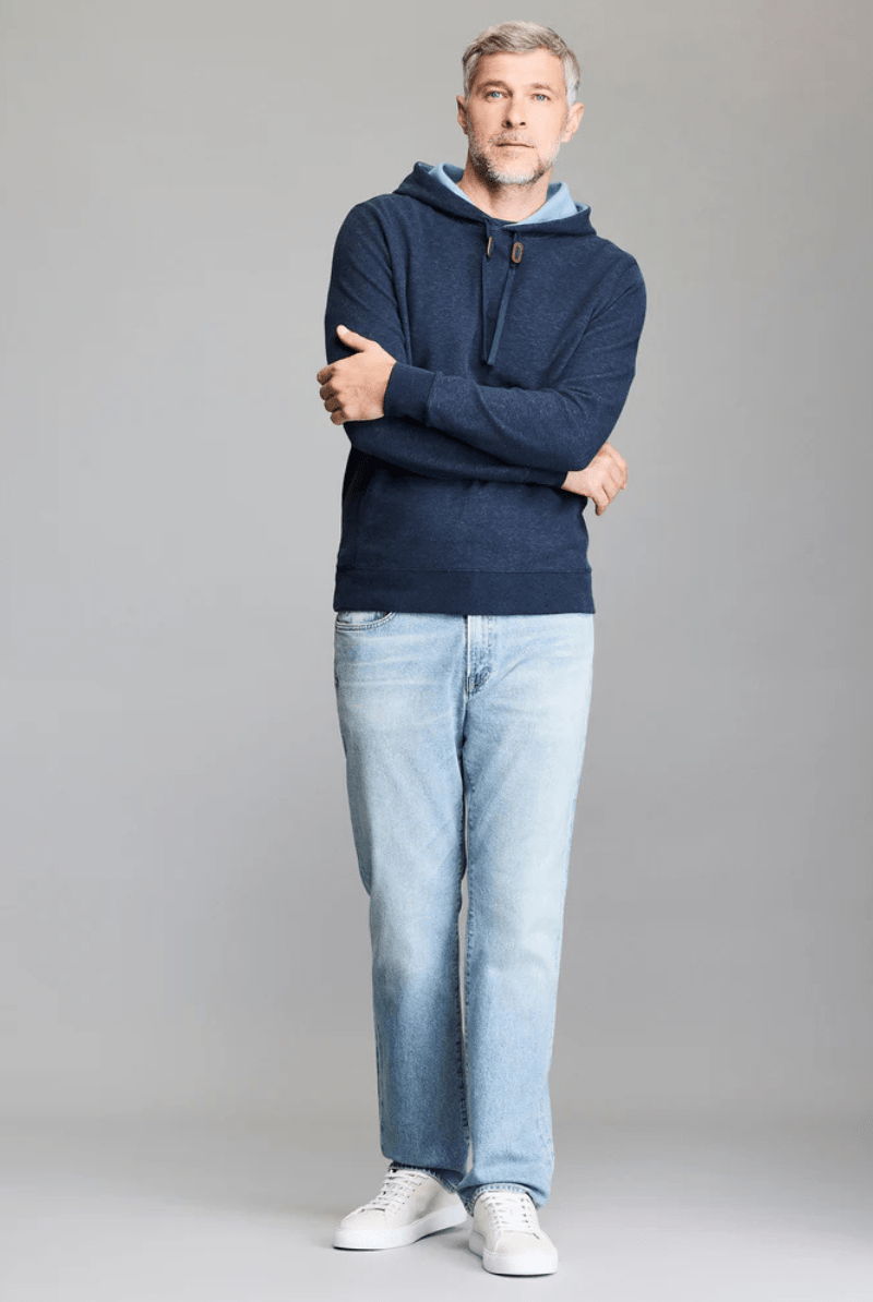 Sweatshirts - Billy Reid - Rib Hoodie Pullover in Carbon Blue - Archery Close