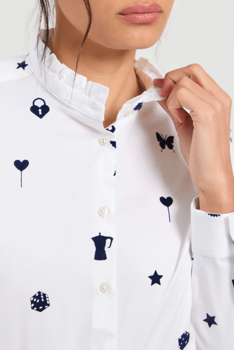 Shirts & Tops - Vilagallo - Ruffle Neck Long Sleeve - Archery Close