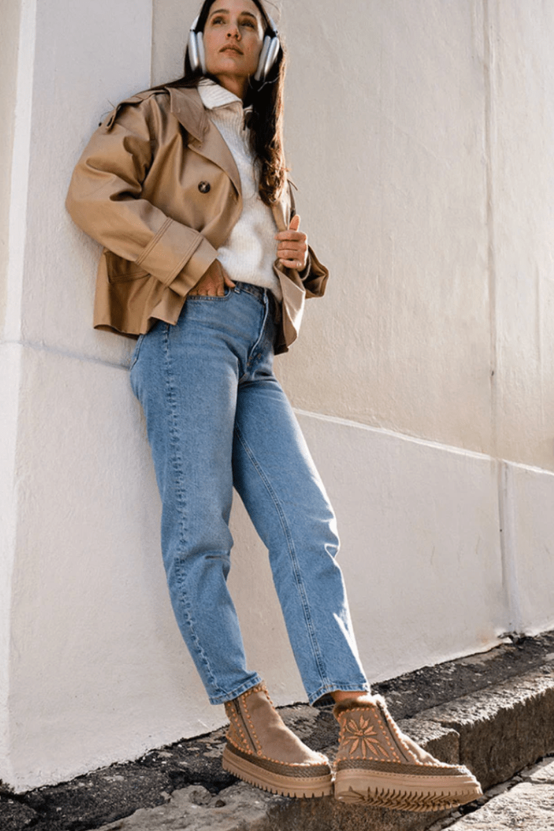 Boots - Laidback London - Setsu 4.0. Floral Boot in Taupe Suede Peach - Archery Close