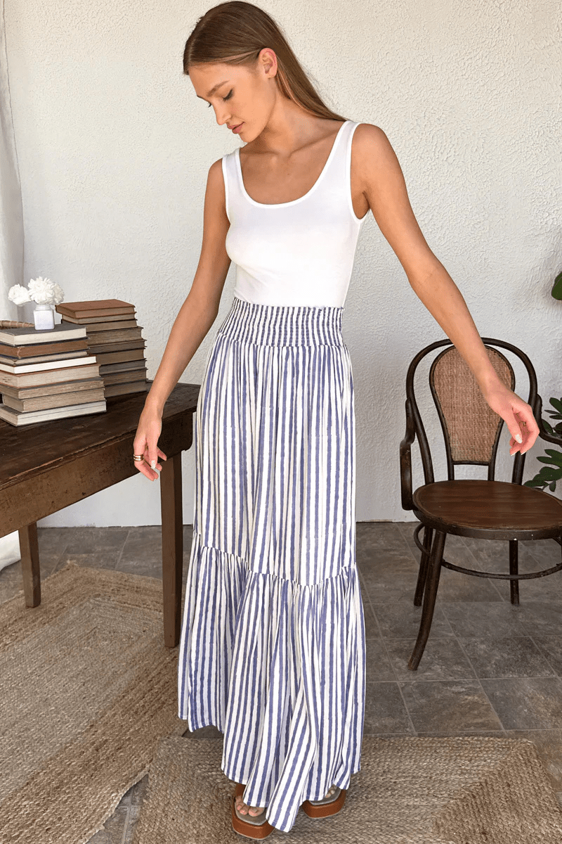Skirts - Emerson Fry - Shirred Skirt in Ocean Stripe - Archery Close