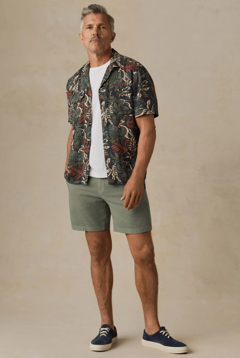 Shirts & Tops - Faherty Brand - Short - Sleeve Bali Camp Shirt in Rainforest Nights - Archery Close