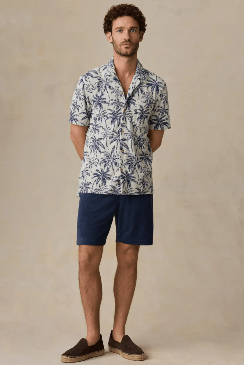 Shirts & Tops - Faherty Brand - Short - Sleeve Cabana Towel Terry Shirt - Ivory Tropic Trees - Archery Close