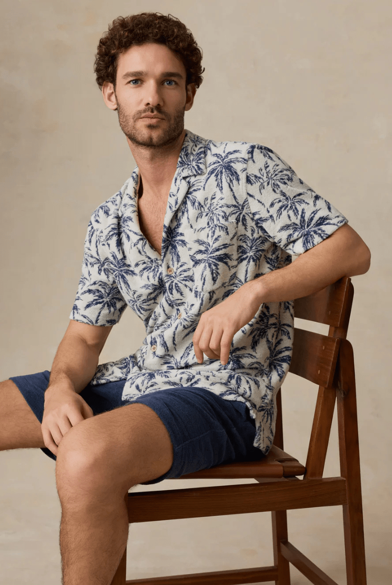 Shirts & Tops - Faherty Brand - Short - Sleeve Cabana Towel Terry Shirt - Ivory Tropic Trees - Archery Close