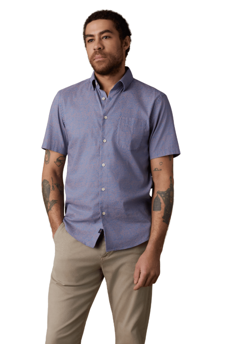 Shirts & Tops - Faherty Brand - Short - Sleeve Movement Monterey Shirt - Blue Orange Blossom - Archery Close