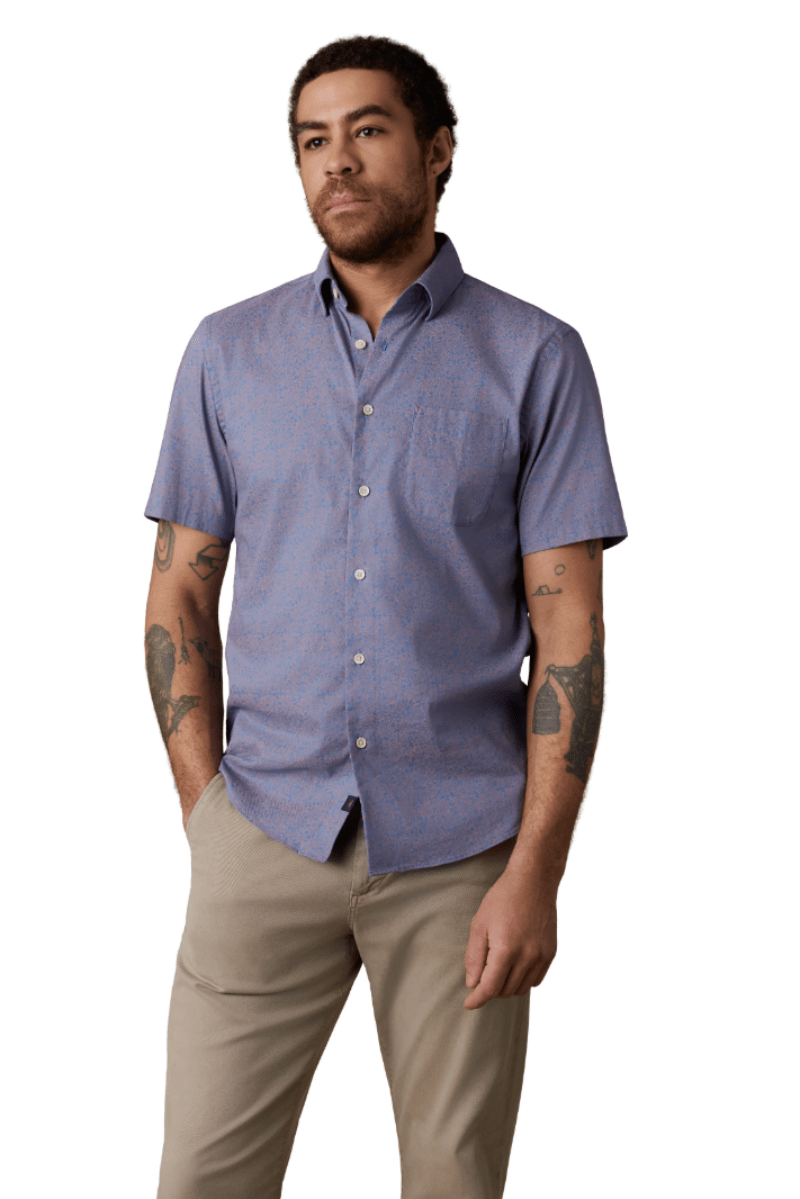 Shirts & Tops - Faherty Brand - Short - Sleeve Movement Monterey Shirt - Blue Orange Blossom - Archery Close