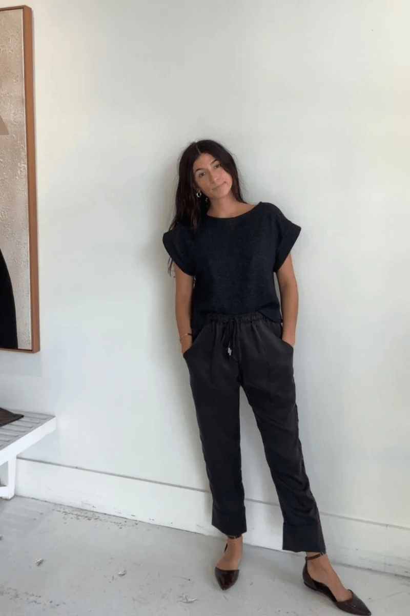 Pants - Natalie Busby - Silk Slouch Pant in Black - Archery Close