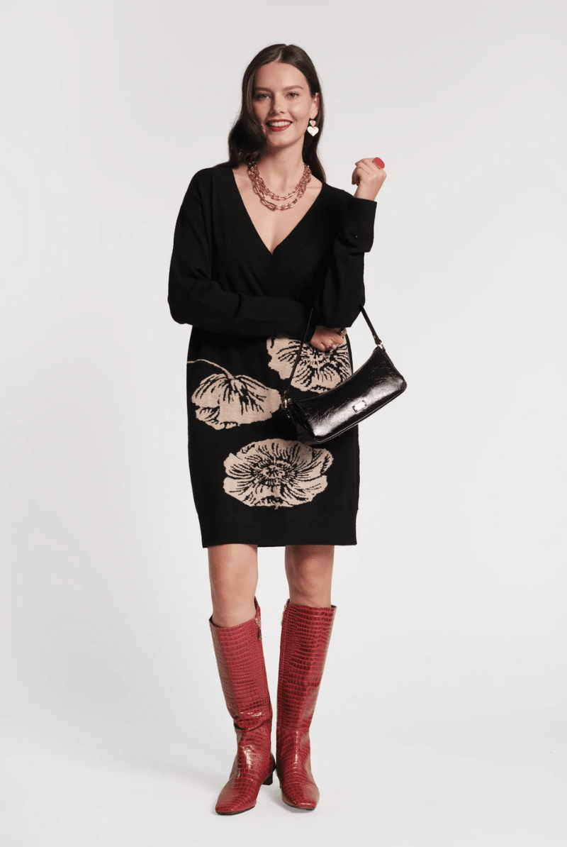 Dresses - Frances Valentine - Skye V Neck Dress in Black - Archery Close