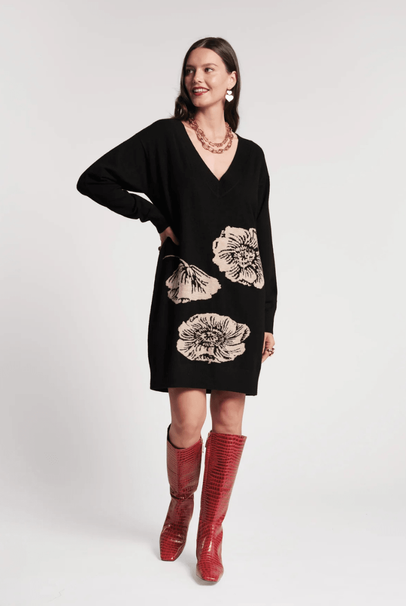 Dresses - Frances Valentine - Skye V Neck Dress in Black - Archery Close