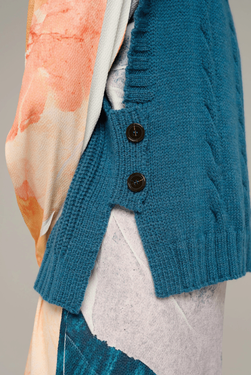 Sweater - Cotelac - Sleeveless Cable Knit Sweater - Archery Close