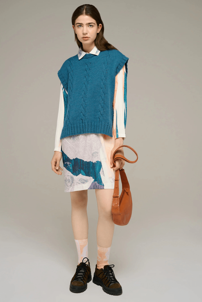 Sweater - Cotelac - Sleeveless Cable Knit Sweater - Archery Close