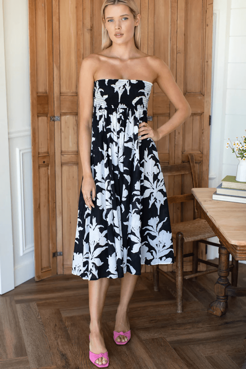 Skirts - Emerson Fry - Smocked Maxi Skirt - Black + Ivory Orchid Organic - Archery Close