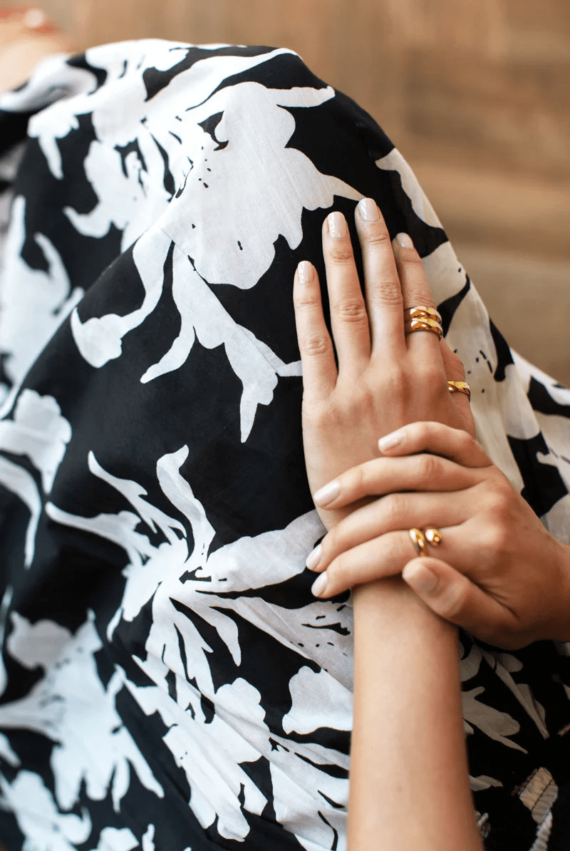 Skirts - Emerson Fry - Smocked Maxi Skirt - Black + Ivory Orchid Organic - Archery Close