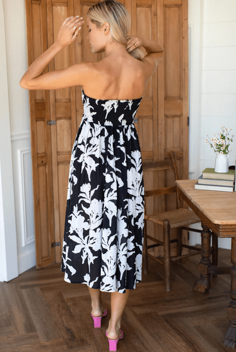 Skirts - Emerson Fry - Smocked Maxi Skirt - Black + Ivory Orchid Organic - Archery Close