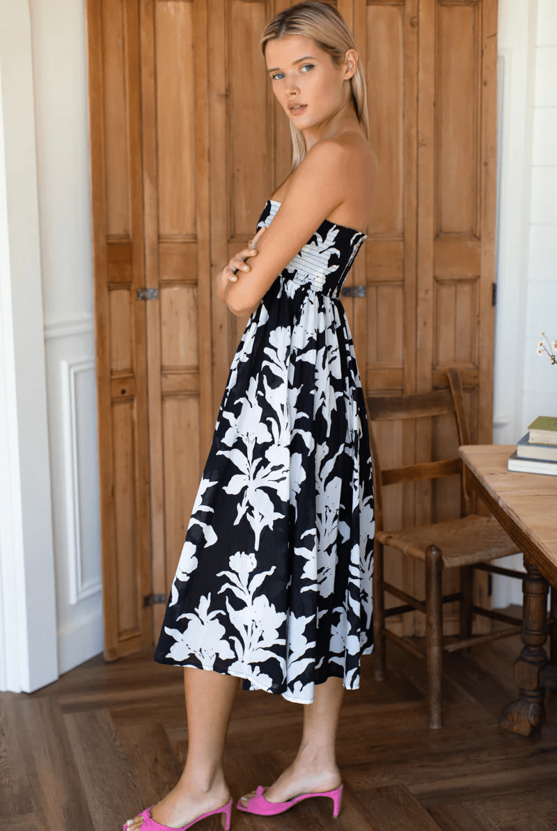 Skirts - Emerson Fry - Smocked Maxi Skirt - Black + Ivory Orchid Organic - Archery Close