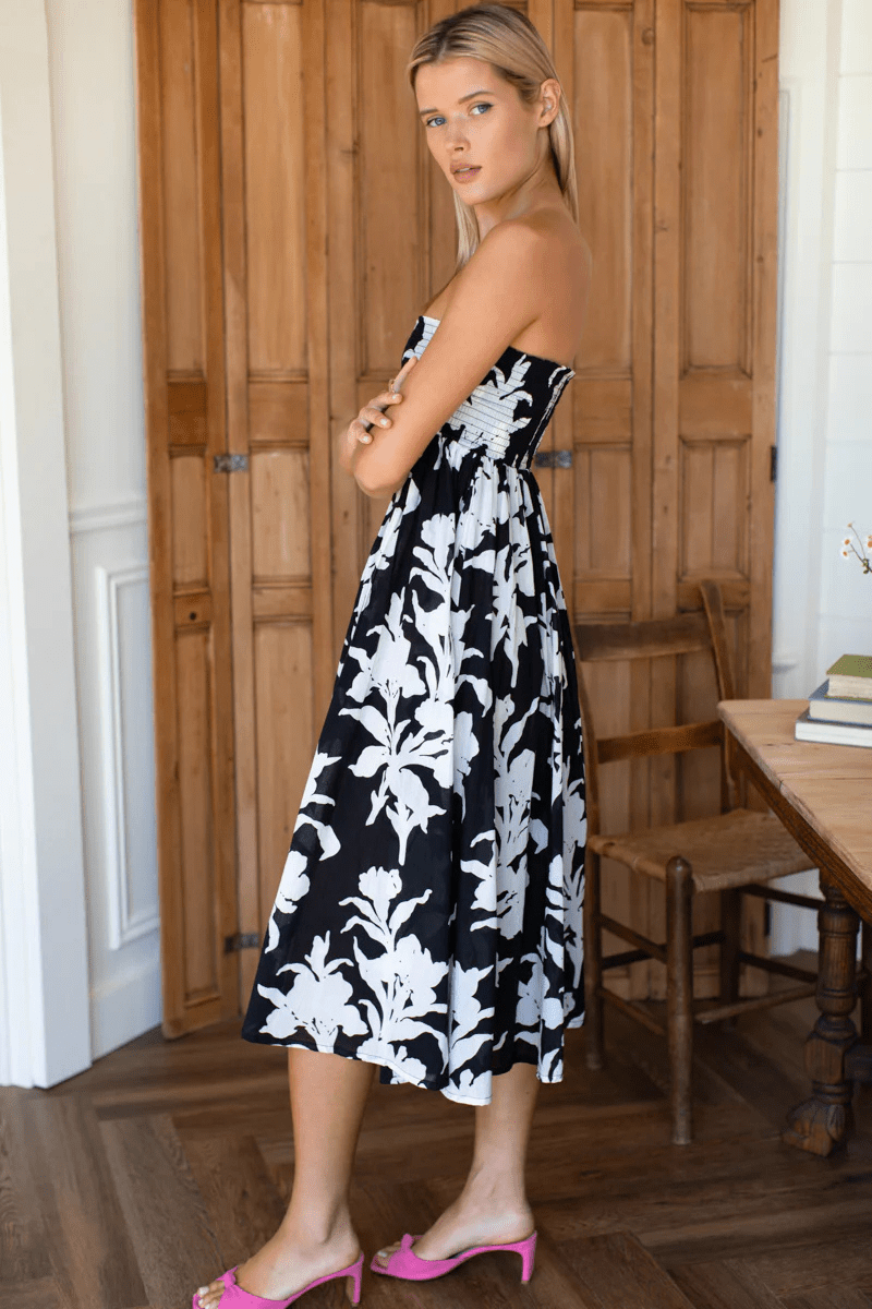 Skirts - Emerson Fry - Smocked Maxi Skirt - Black + Ivory Orchid Organic - Archery Close