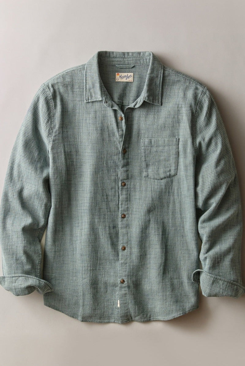 Marine Layer Stretch Selvage Long Sleeve Shirt - Balsam Mini Stripe