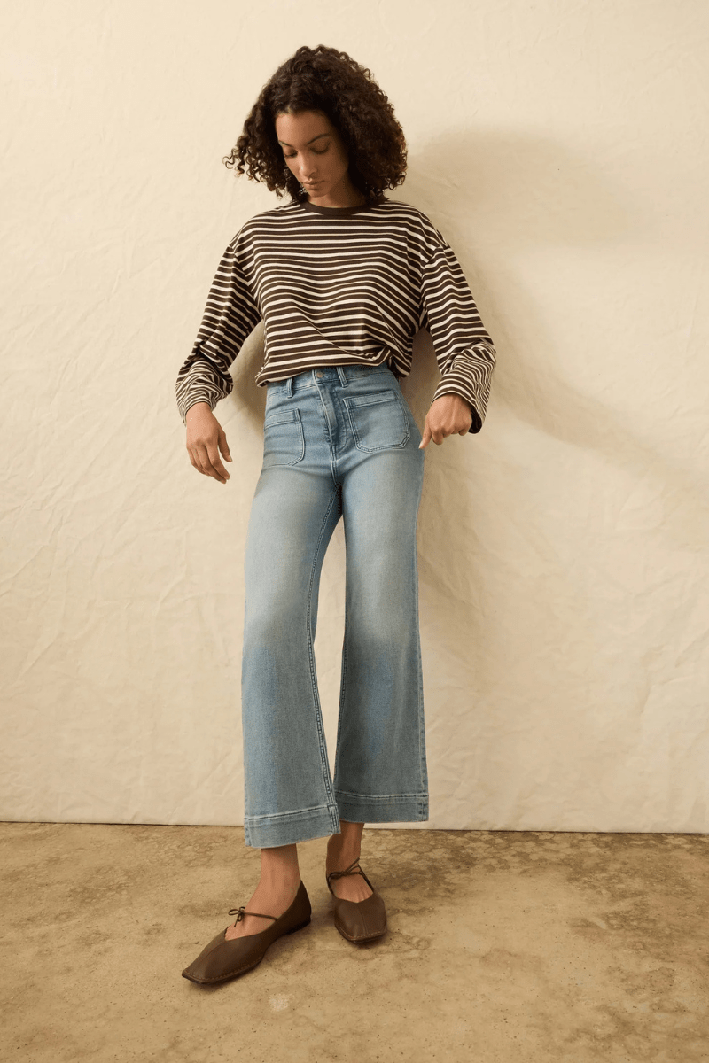 Jeans - Faherty Brand - Stretch Terry Patch Pocket Ankle Pant in Eastern Shore Wash - Archery Close