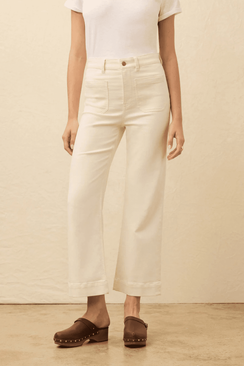 Pants - Faherty Brand - Stretch Terry Patch Pocket Ankle Pant in Egret - Archery Close