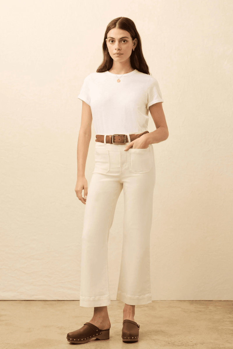 Pants - Faherty Brand - Stretch Terry Patch Pocket Ankle Pant in Egret - Archery Close