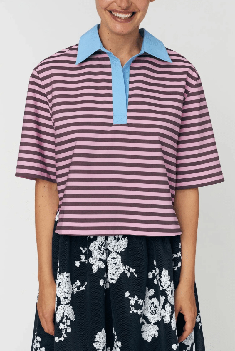 Shirts & Tops - Stella Nova - Striped Cotton Shirt in Purple - Archery Close